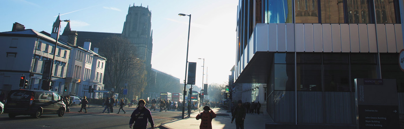 University campus and other buildings on Oxford Road, Manchester.