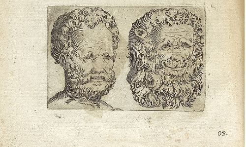 Drawings of faces from a medieval book.