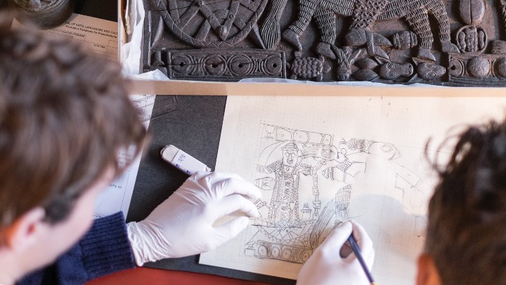 Students doing archaeological drawings