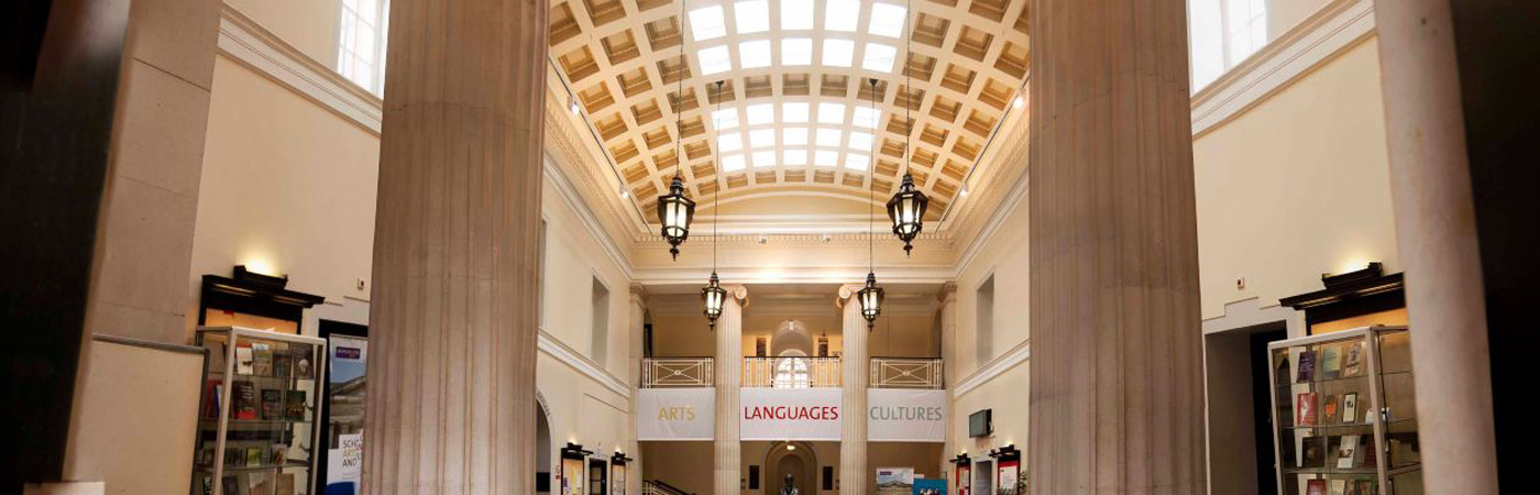 The inside foyer of the Samuel Alexander Building on campus
