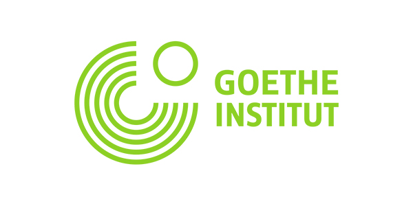 Green Goethe-Institut logo with circular line design and bold text displayed on a black background.