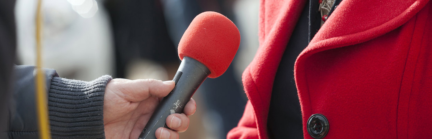 Interview taking place - close up of microphone