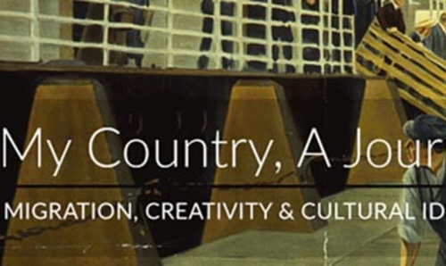 Old painted illustration of people getting off a large ship.