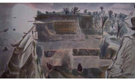 Edward Bawden (1903-1989), Baghdad: Houses by the river.