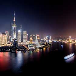 Shanghai skyscrapers and riverfront at night