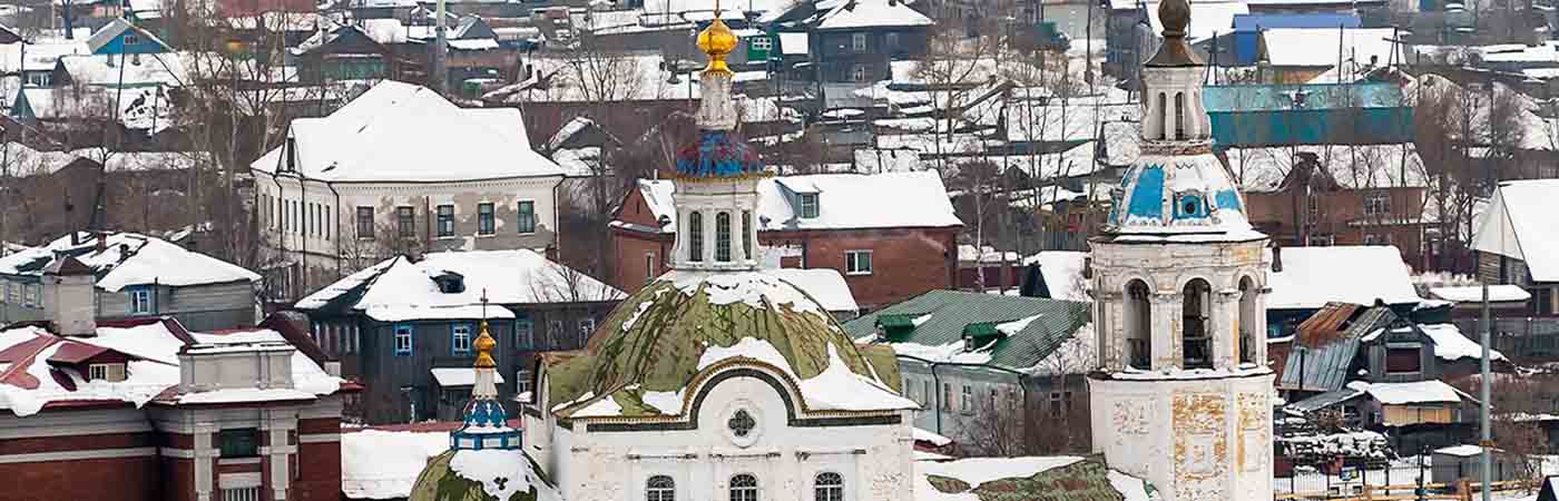Russian town in the snow
