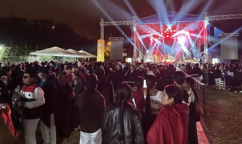 A group of people at an open-air concert
