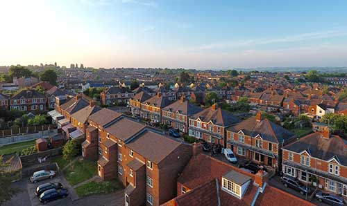 Aerial view of a suburban housing estate