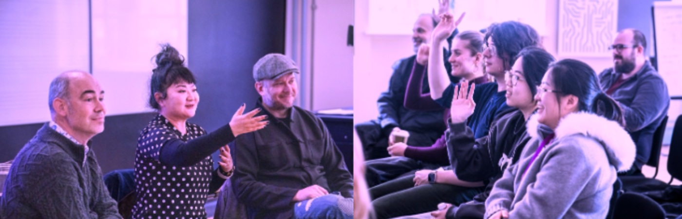 A discussion panel between musicians and students.