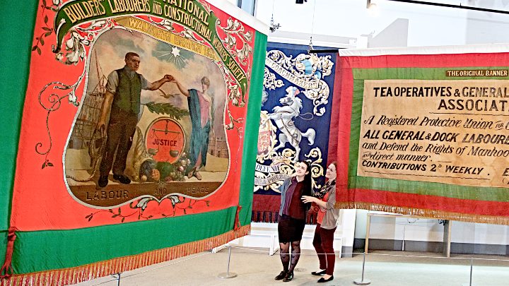 Students looking at an exhibition