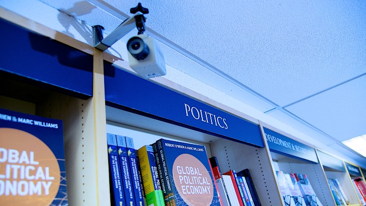 Politics books on a shelf