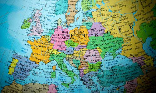 A globe showing Europe.