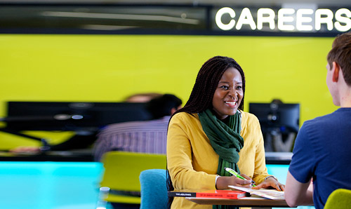 Students talking in the Careers centre