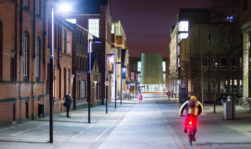 University of Manchester campus at night