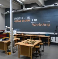 Work benches and equipment in design workshop