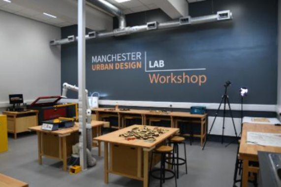 Work benches and equipment in design workshop