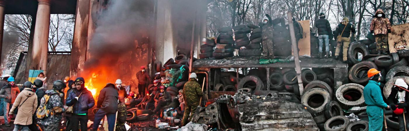Protesters burning pile of tyres