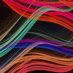 Wavy coloured lines on a dark background