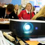 A projector in a classroom
