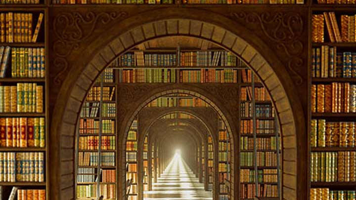 view of a grand library's interior