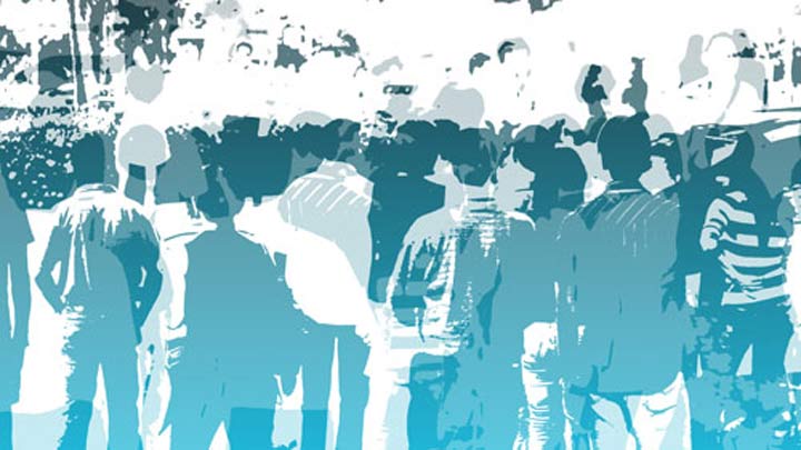 Graphical representation of a crowd of people from behind
