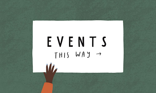 An image of somebody holding an events sign.