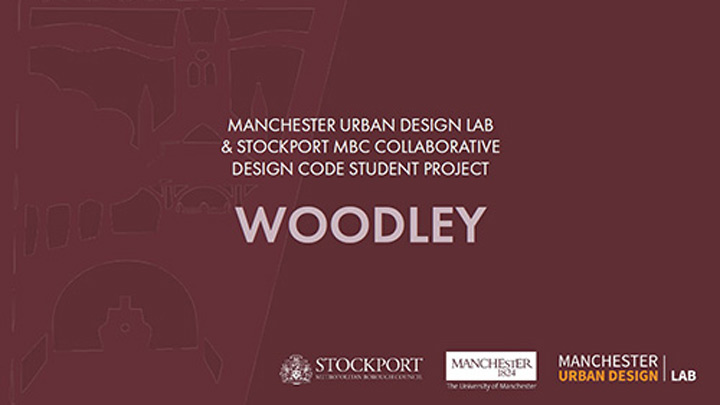 Presentation slide for a student project titled Woodley by MUD-Lab and Stockport MBC.
