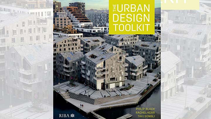Book cover for The Urban Design Toolkit featuring modern, angular grey apartment buildings