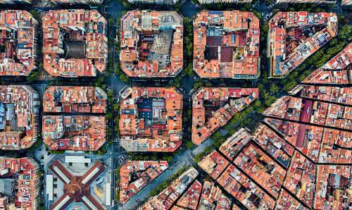 Aerial view of city housing blocks