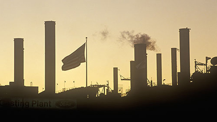Factory chimneys at a car manufacturing plant