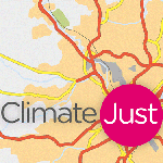 Climate Just logo on a map