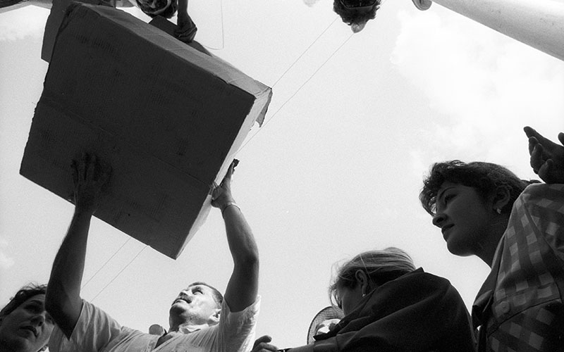 Distribution of humanitarian aid in Nazran in the Republic of Ingushetia, Russian Federation, 1993.
