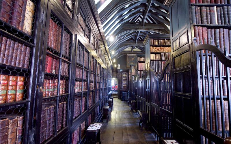 Book stacks in a university library 
