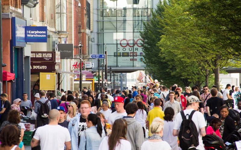 Crowded street of shoppers 