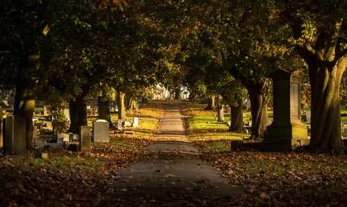 A photograph of a graveyard