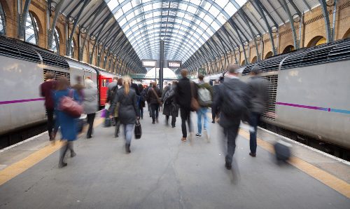 People movement in rush hour at King's Cross station, London