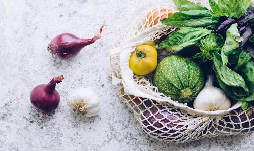 Eco friendly natural bag with organic fruits and vegetables