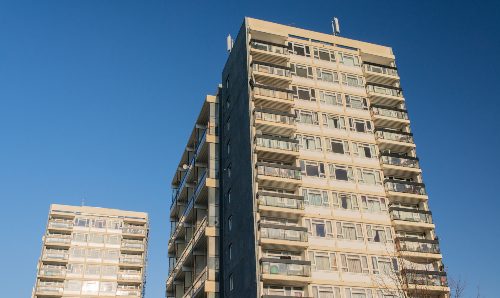 Two blocks of council flats in Manchester, England.