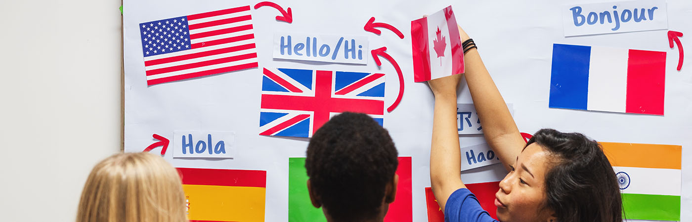 LEAP languages banner showing available language courses and British Sign Language.