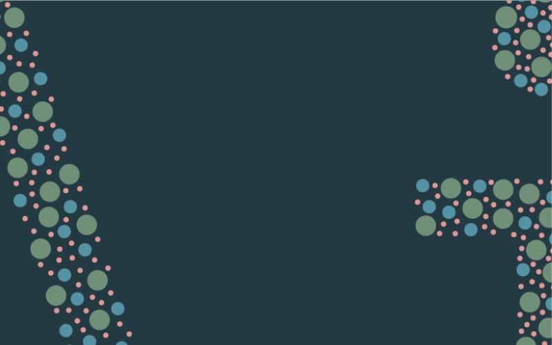 Abstract design of green and blue dots spelling AI 