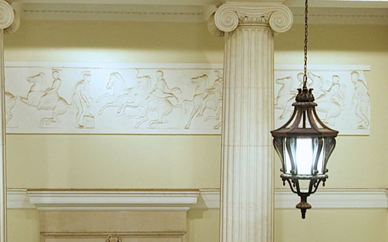 Hanging lights in Samuel Alexander Building Foyer.