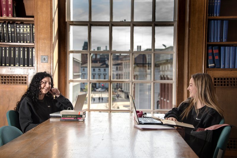 English students in a study area. 