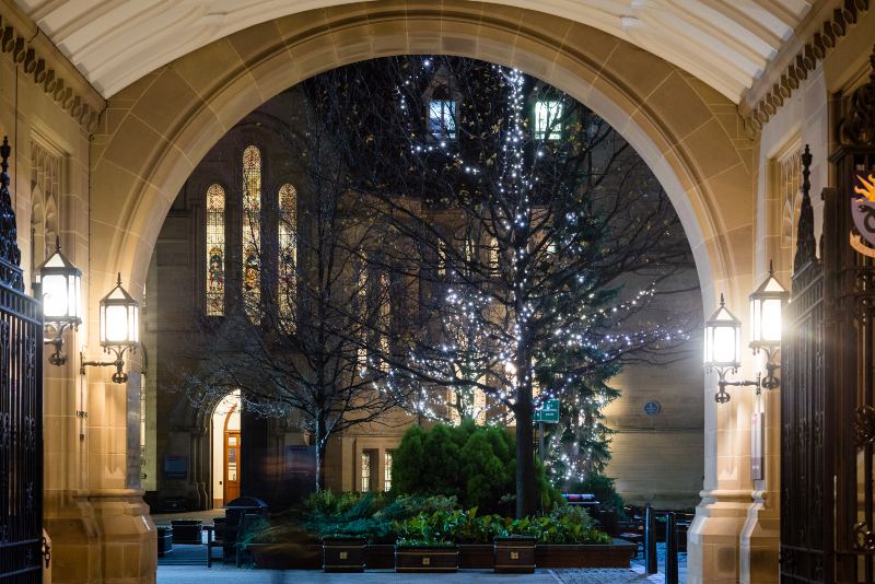 The University arch, blending historic architecture and quiet space for reflection and thought.