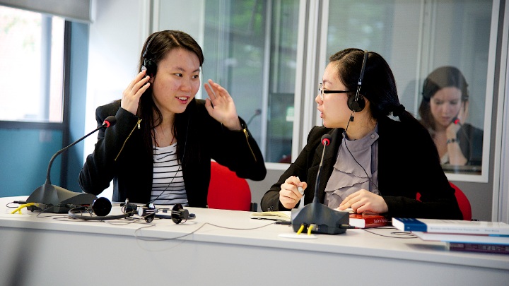 Two translators talking to each other.