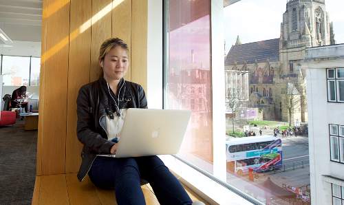 Student in library